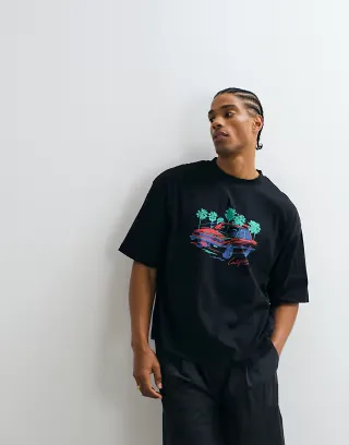 ASOS DESIGN boxy oversized t-shirt with car graphic in black