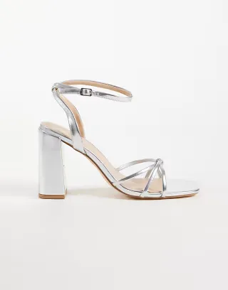 SEQWL strappy barely there block heel sandals in silver