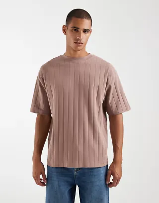 ASOS DESIGN oversized t-shirt in warm brown wide rib knit