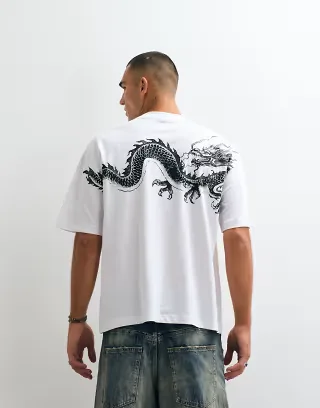 ASOS DESIGN oversized T-shirt with dragon graphic in white