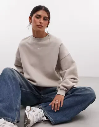 Nike Studio Fleece oversized crewneck sweatshirt in beige