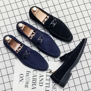 Men's Suede Loafers Breathable Slip On Dress Shoes for Business Casual Driving and Evening Wear Blue shoes</stro