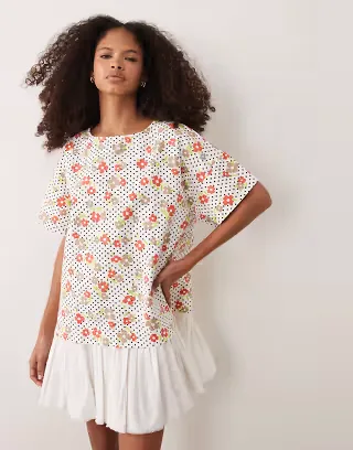 ASOS DESIGN hybrid t-shirt mini dress in delicate floral