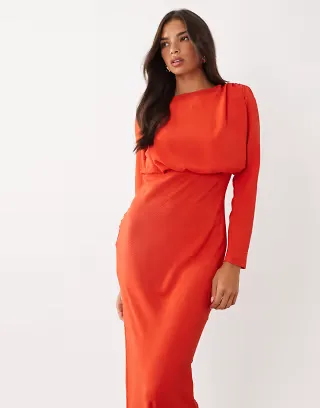 ASOS DESIGN Modesty batwing sleeve maxi dress in burnt orange