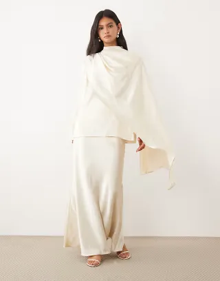 JW PEI satin maxi slip skirt in cream - part of a set