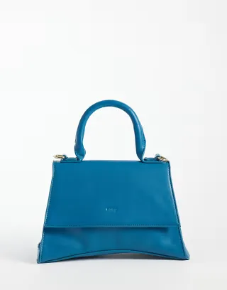 PASQ mini curved bottom clutch purse with cross body strap in teal