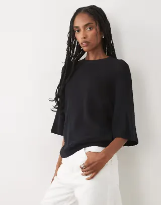 ASOS DESIGN crew neck slouchy dropped sleeves t-shirt in navy
