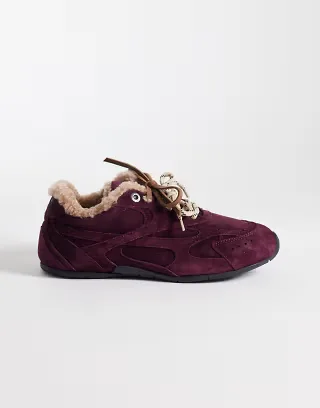 Bronx Myr-aa lace up sneakers with shearling in deep bordeaux
