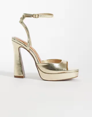 River Island open back heeled sandals in gold