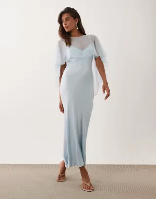 ASOS DESIGN satin cape layer midaxi dress in light blue