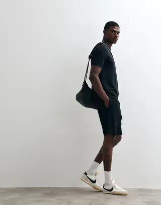 BOSS Bodywear ribbed shorts with logo print in black - part of a set