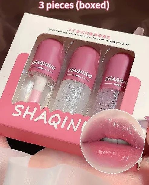 SHAQINUO Multicolor Water Gloss Lip Glaze Kit Lipstick Lip Gloss Lip Liner Sets Kits Combos 3Pcs Moisturizing Long-Lasti