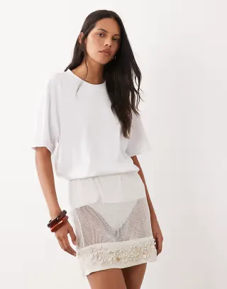 ASOS DESIGN crochet shell skirt in white