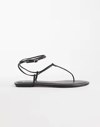Mango faux leather minimal ankle tie flat sandal in chocolate