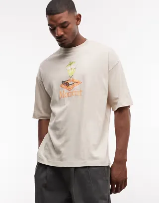 ASOS DESIGN oversized t-shirt with cocktail graphic in linen look fabric