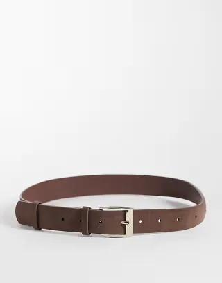 My Accessories vintage style belt in brown faux suede with silver buckle