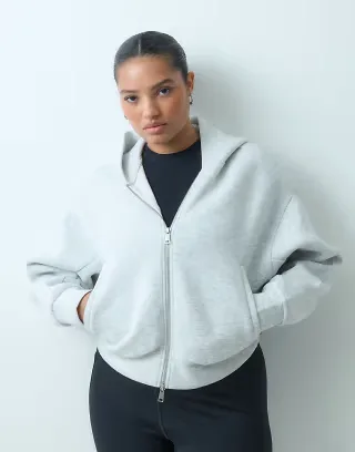 4505 Curve Rest Day zip up sculpted volume hoodie in scuba-style fabric in light gray heather