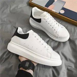 Men's White Leather Platform Sneakers Classic Lace-Up Casual Skate Shoes Thick Sole Streetwear Trainers big size