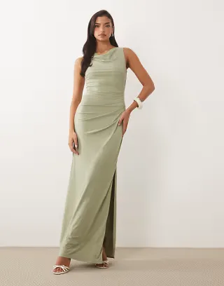 TFNC slinky cowl neck maxi dress in sage