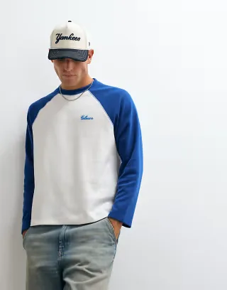 COLLUSION boxy raglan tee in white + blue