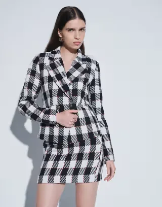 ASOS DESIGN Tailored boucle mini skirt in mono check and red stitching