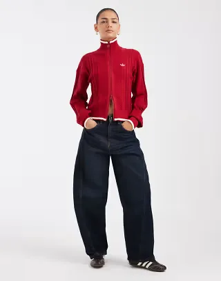 adidas Originals cable knit polo sweatshirt in red