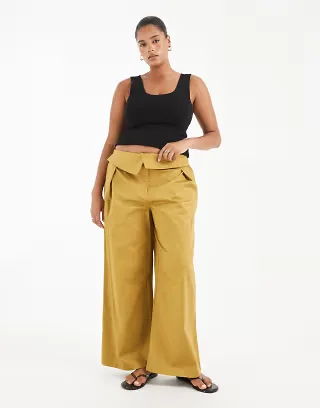 ASOS DESIGN Curve fold over waist pants in dried tobacco