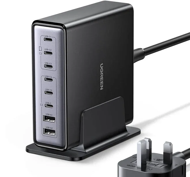 UGREEN Nexode 200W 8-Ports USB C Charging Station,GaN Fast Charging Adapter with Multiple Protection,Stable Desktop Stan