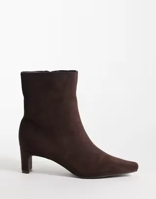 SEQWL Woody faux suede kitten heel chisel toe ankle boots in chocolate brown