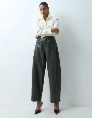 ASOS DESIGN Tailored faux leather barrel pants in ink