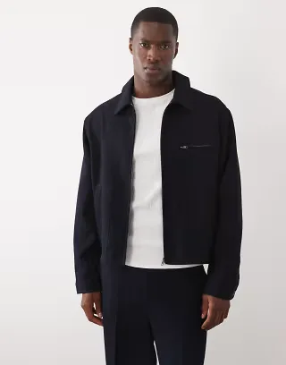 ASOS DESIGN smart blouson jacket in navy waffle texture - part of a set