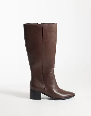 London Rebel Jessie refined pointed knee boots in brown