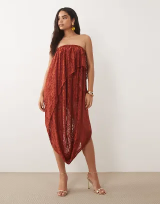 ASOS DESIGN lace bandeau drape dress with plait detail
