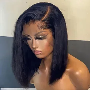 Bob Lace Front Brazilian Human Hair Wigs For Black Women Pre Plucked Short Natural 13x4 Synthetic Straight HD Full Front