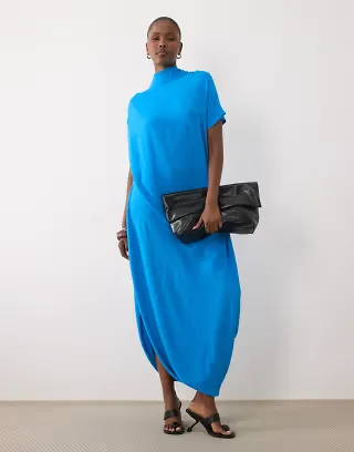 ASOS DESIGN high neck scarf midaxi dress in blue