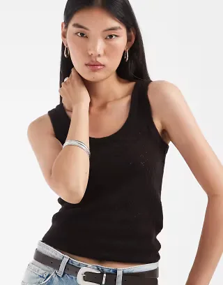 JJXX pointelle knit tank top in brown