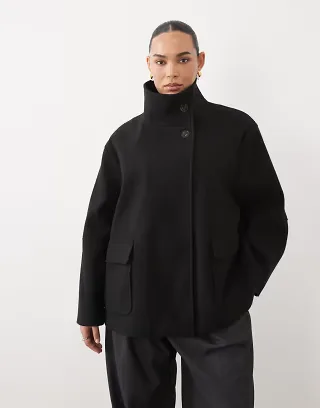 ASOS DESIGN Curve funnel neck formal harrington jacket in black