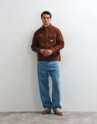 ASOS DESIGN cord overshirt with badge in dark tan