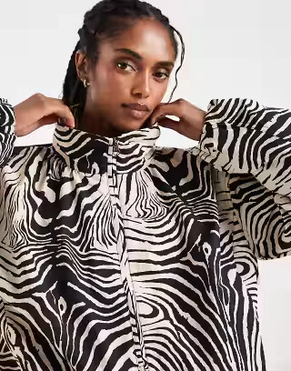 ASOS DESIGN oversized bubble hem track jacket in zebra