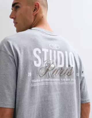 ASOS DESIGN oversized t-shirt with text embroidery in heather gray