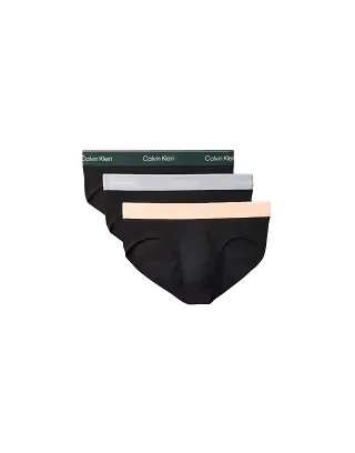Calvin Klein Icon Cotton Stretch 3 pack hip briefs in black with colored waistbands
