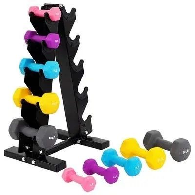 BalanceFrom Fitness 2 3, 5 8 & 10 Pound Neoprene Coated Dumbbell Set with Rack