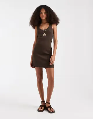 JJXX ribbed tank dress in brown