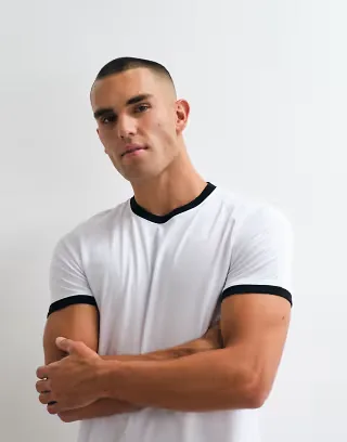 4505 shrunken muscle fit cotton ringer baby tee with quick dry finish in white