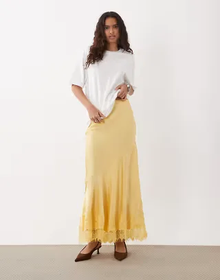 ASOS DESIGN lace hem fishtail maxi skirt in buttermilk