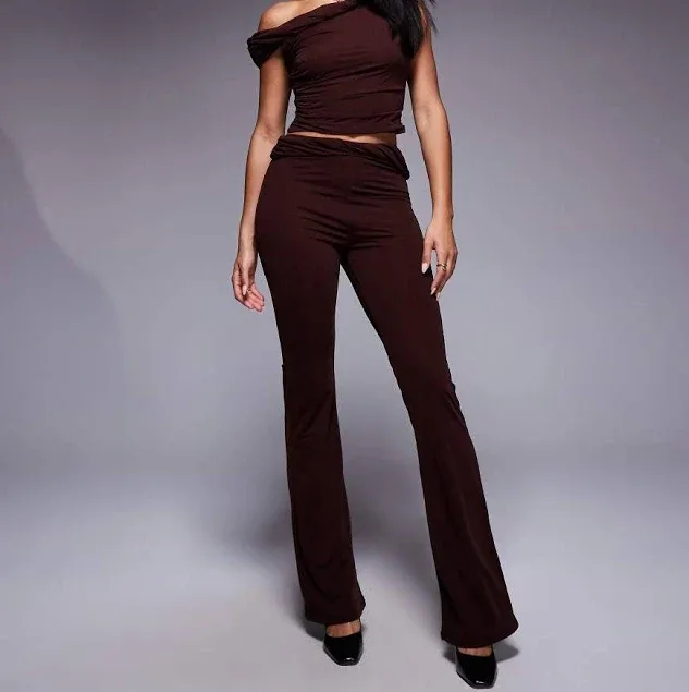 ASOS DESIGN mix & match twisted waist flare pants in chocolate-Brown