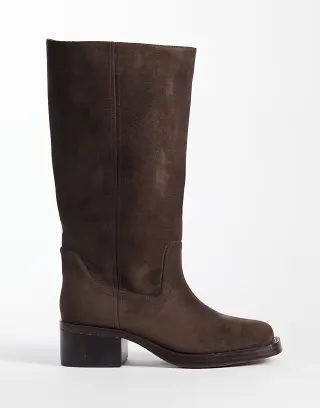 Schuh Denmark faux suede pull on knee boots in brown