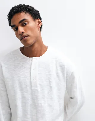 ASOS DESIGN oversized long sleeve henley t-shirt in light gray