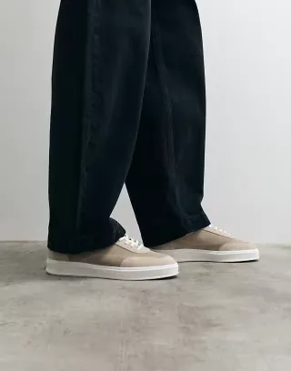 ASOS COLLECTIVE Made In Portugal lace up premium leather and suede sneakers in beige