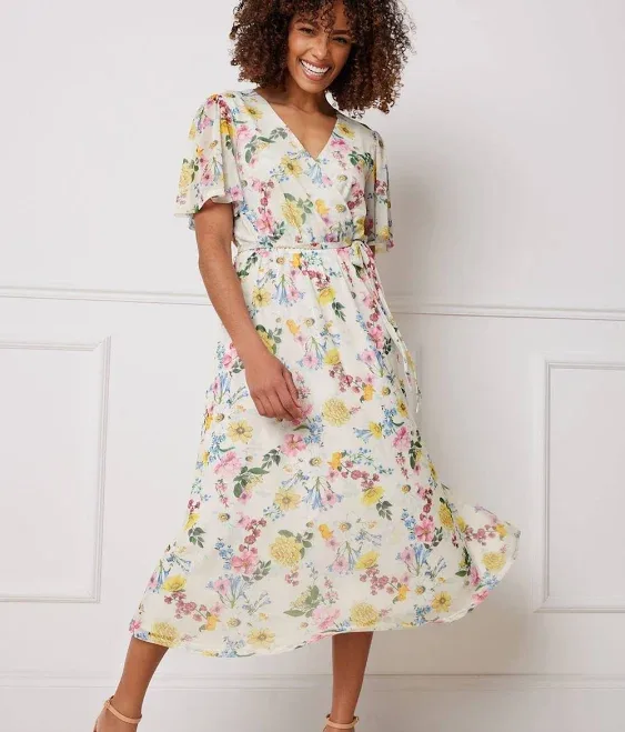 M&Co Women's Printed Wrap Midi Dress